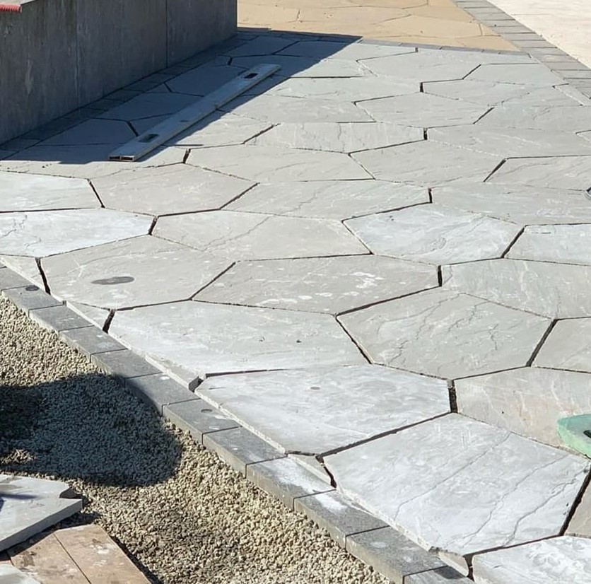 Kandla Grey Sandstone hexagonal pavers and flooring